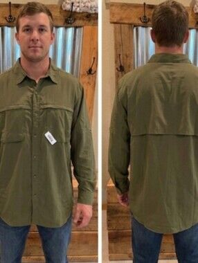 Olive Green Nylon Fishing Shirt XL Adjustible Sleeves GSX